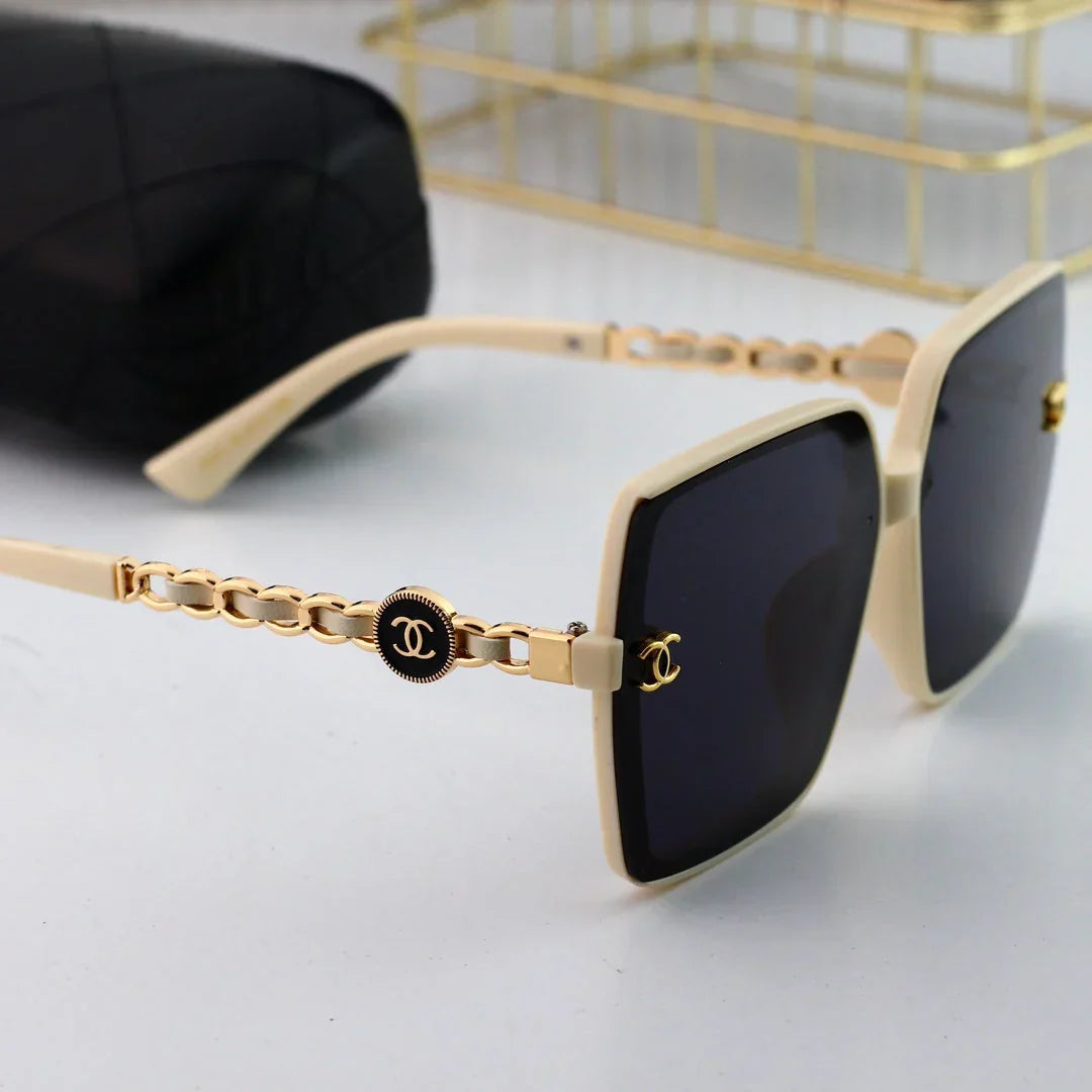 Trendy large frame metal chain sunglasses