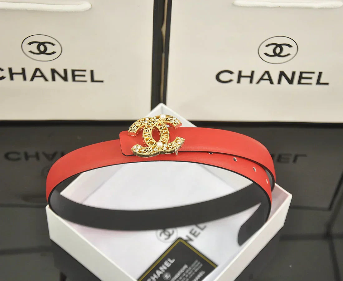 6-color double C hollow-out LOGO pearl belt