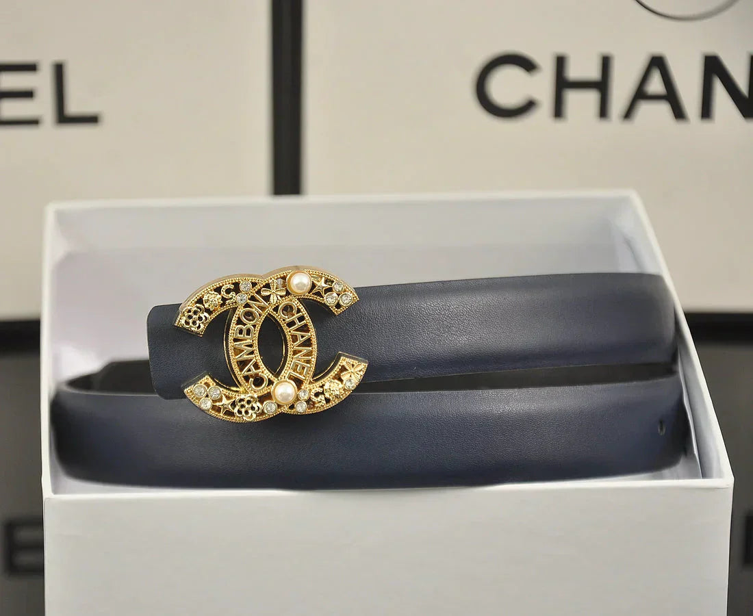 6-color double C hollow-out LOGO pearl belt
