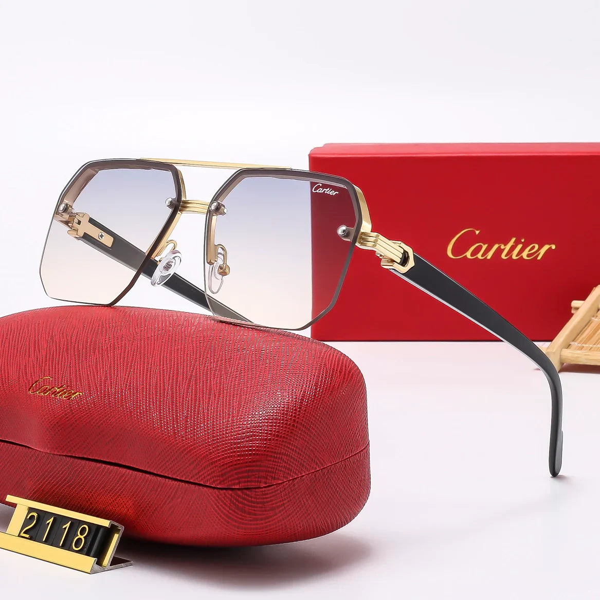 5 Colors Frameless leopard sunglasses 2115