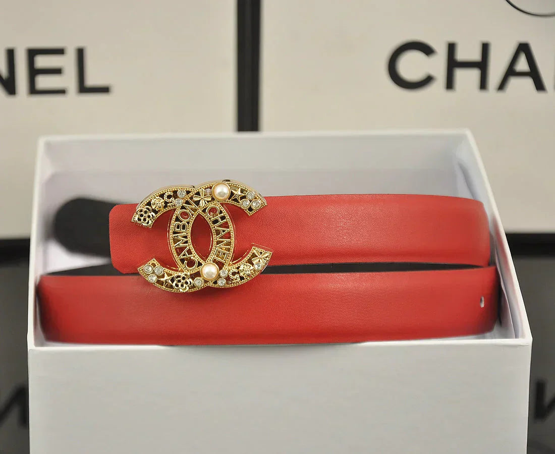 6-color   double C hollow-out LOGO pearl belt