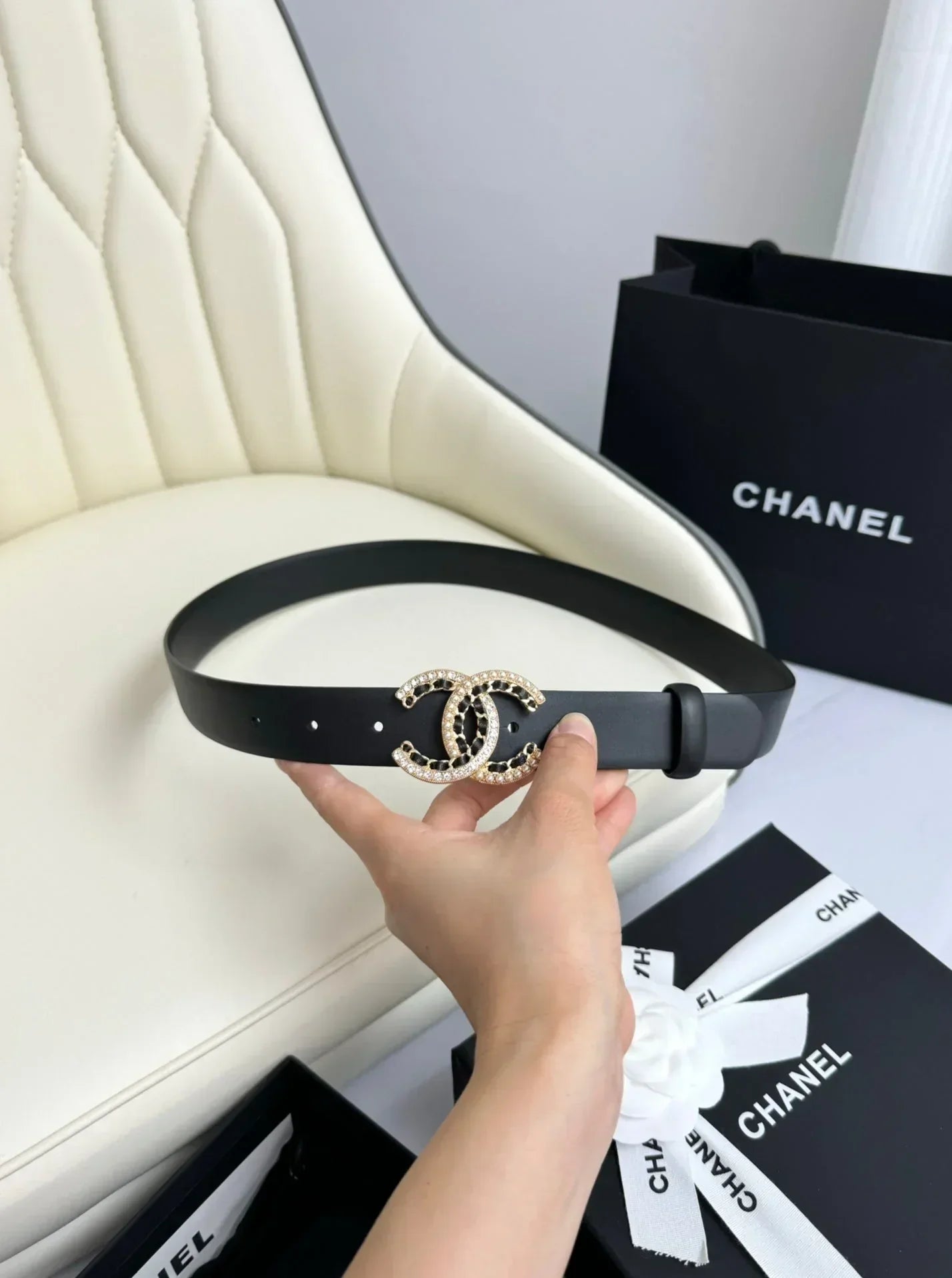 Italian leather buckle belt, width 3.0cm