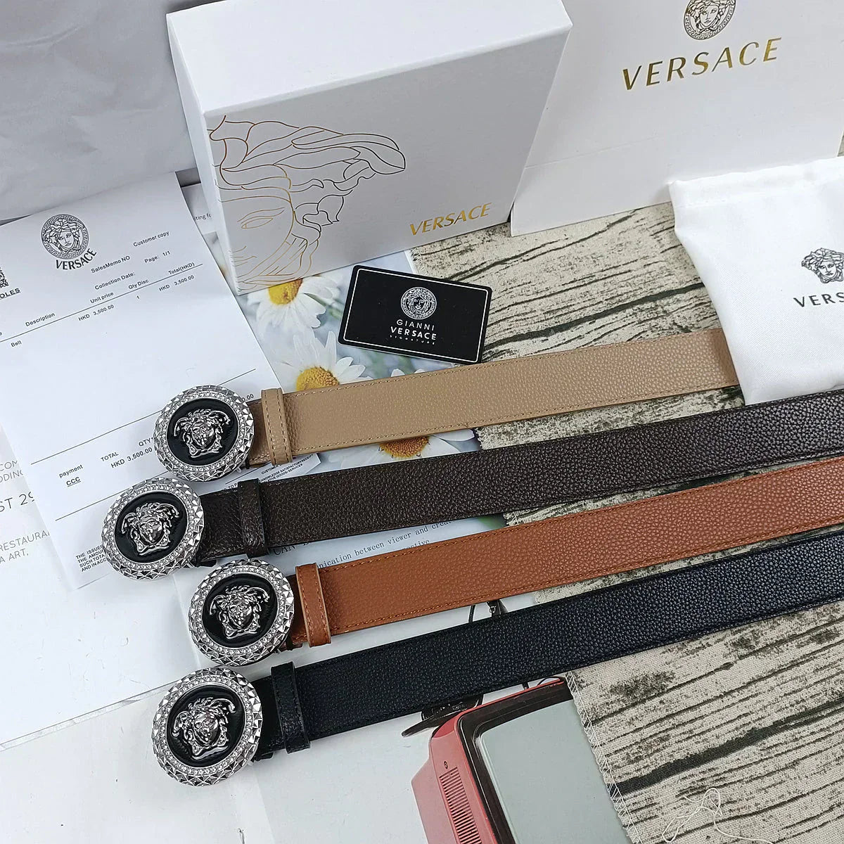 4 Colors   lion head double-sided lychee pattern belt