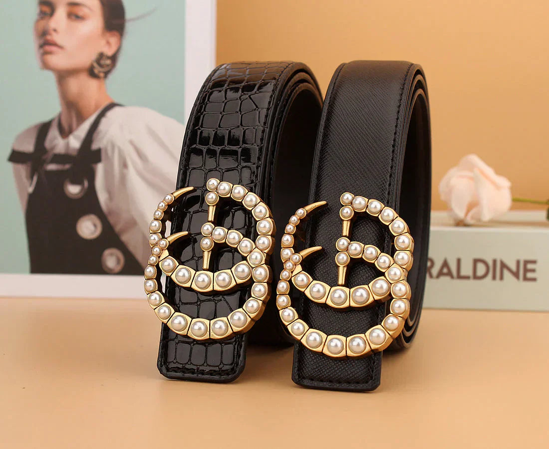 2 styles of   double G pearl belt