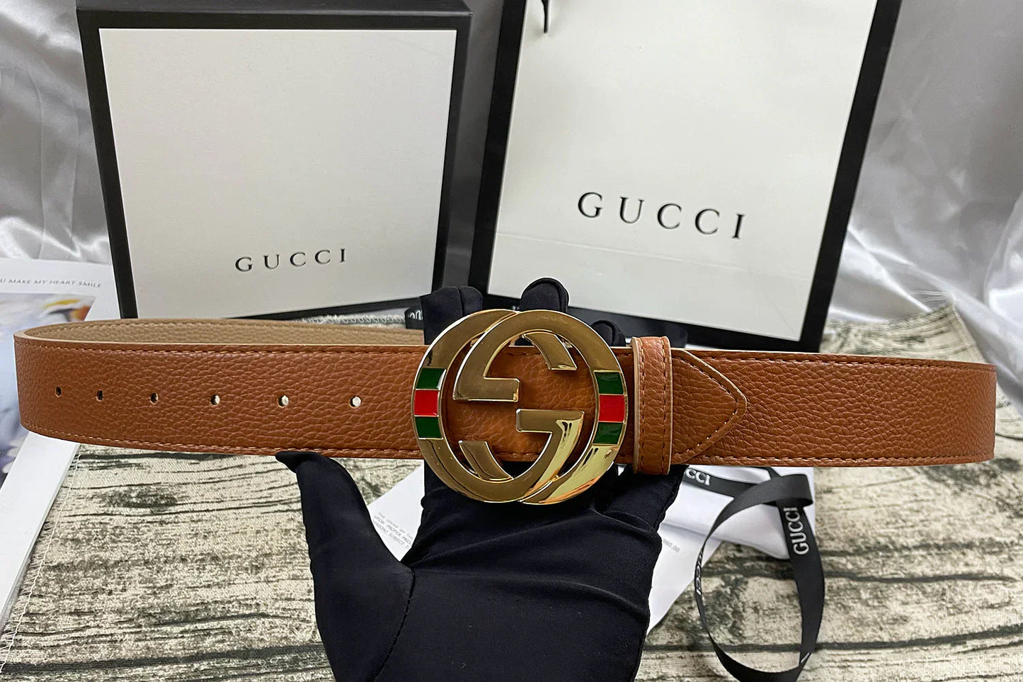 4 Colors   double-G three-layer lychee pattern double-sided belt