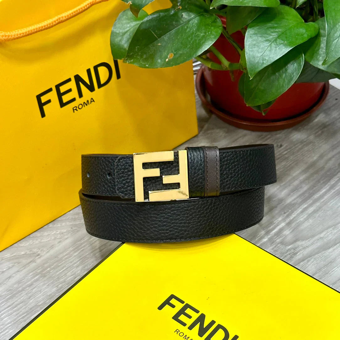 Double-sided top layer cowhide belt with classic FF pure copper buckle, width 3.0CM