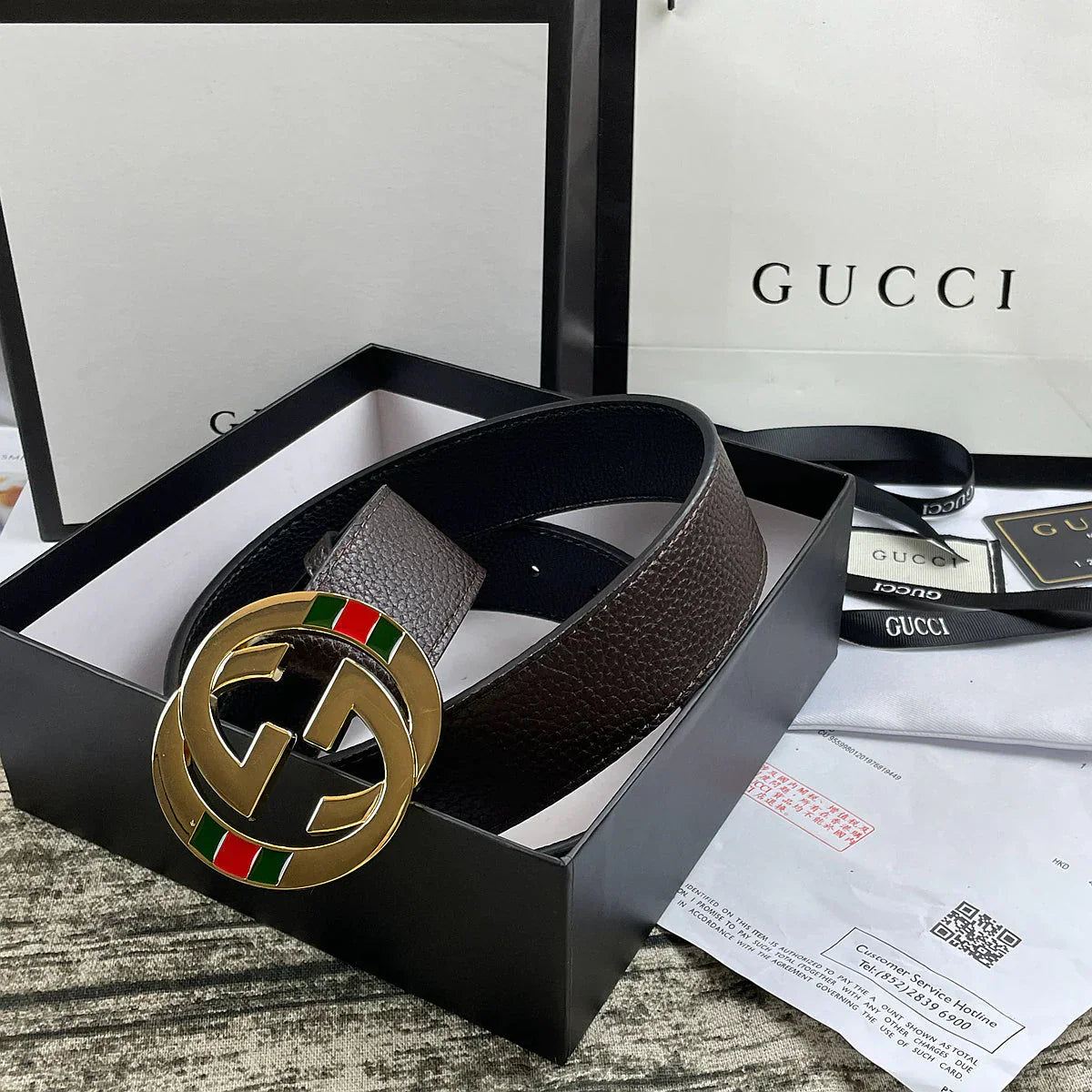 4 Colors   double-G three-layer lychee pattern double-sided belt