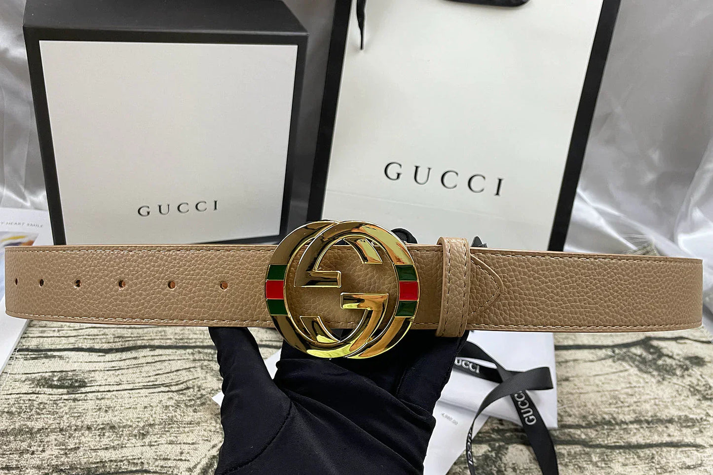 4 Colors   double-G three-layer lychee pattern double-sided belt