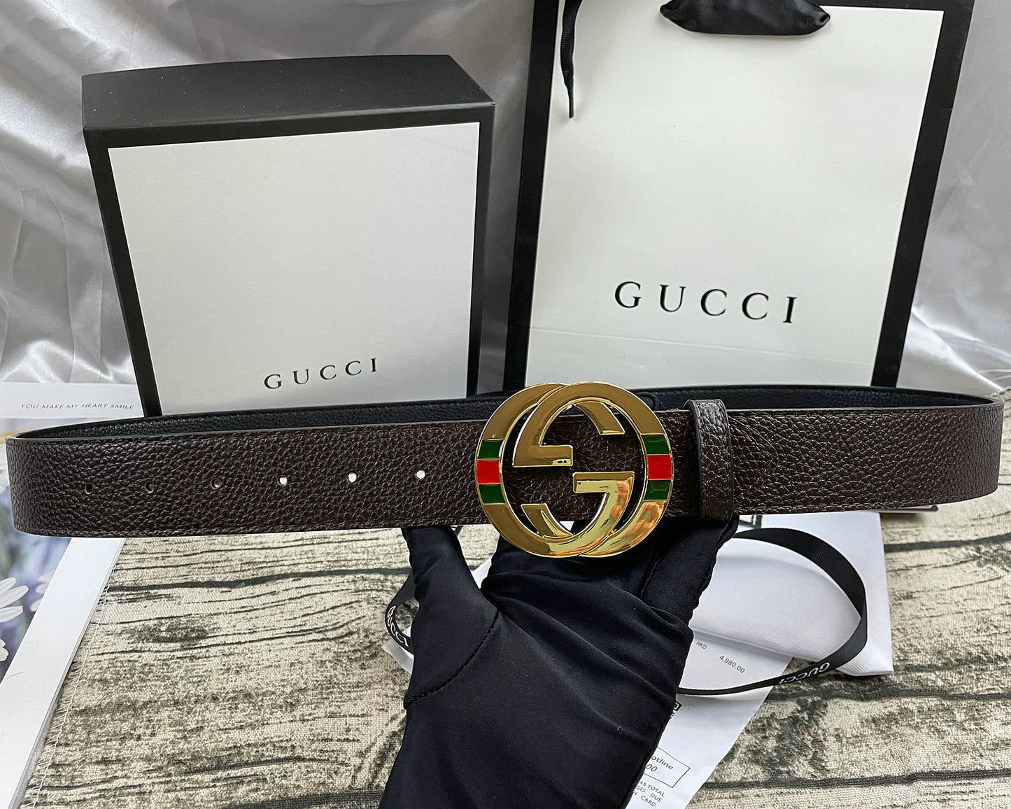 4 Colors   double-G three-layer lychee pattern double-sided belt