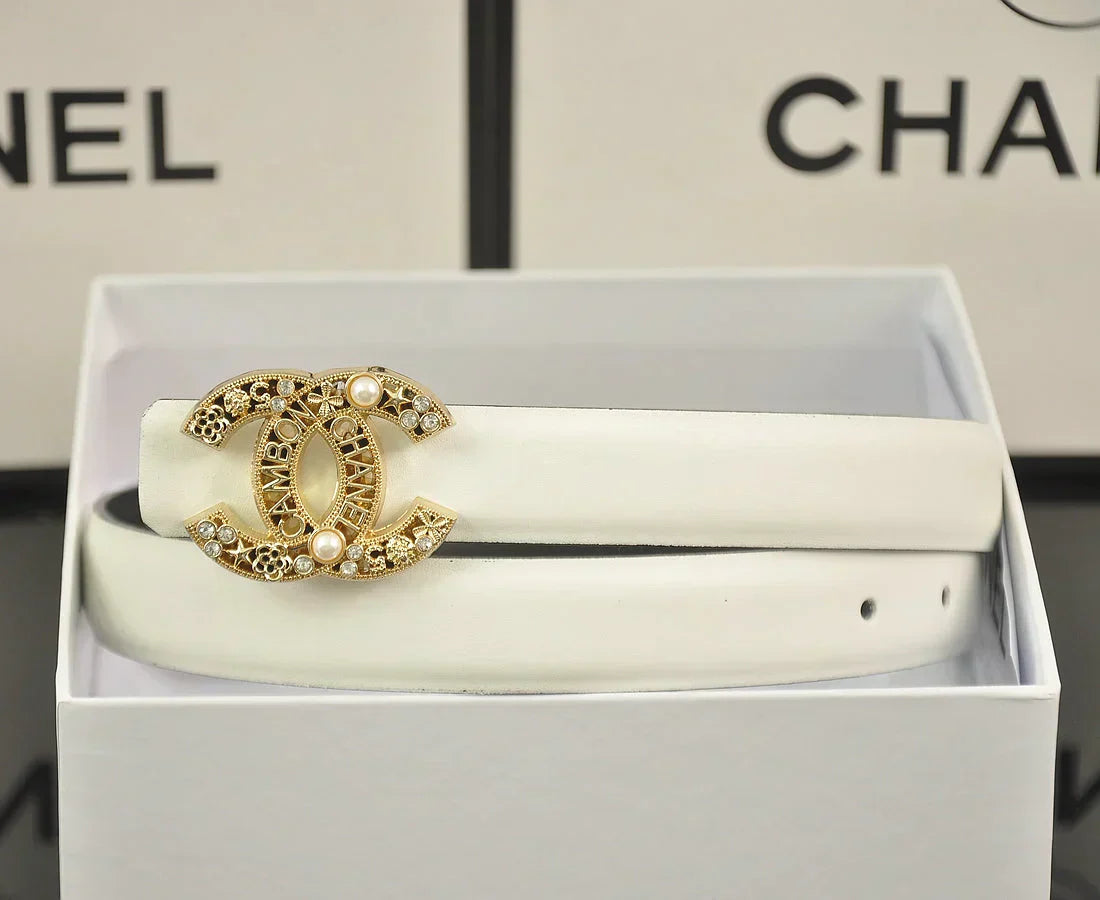 6-color   double C hollow-out LOGO pearl belt