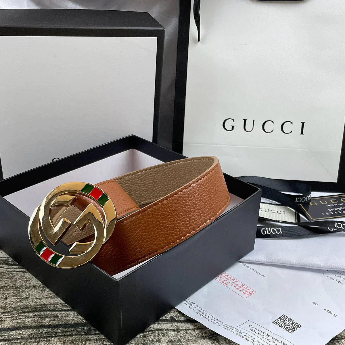 4 Colors   double-G three-layer lychee pattern double-sided belt