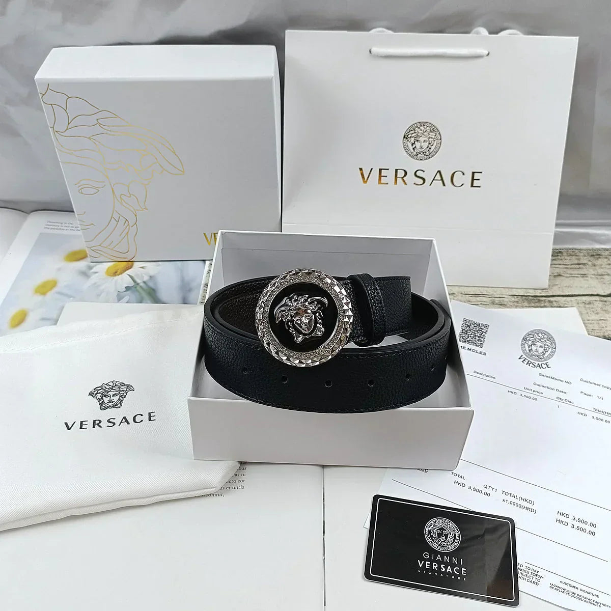 4 Colors   lion head double-sided lychee pattern belt