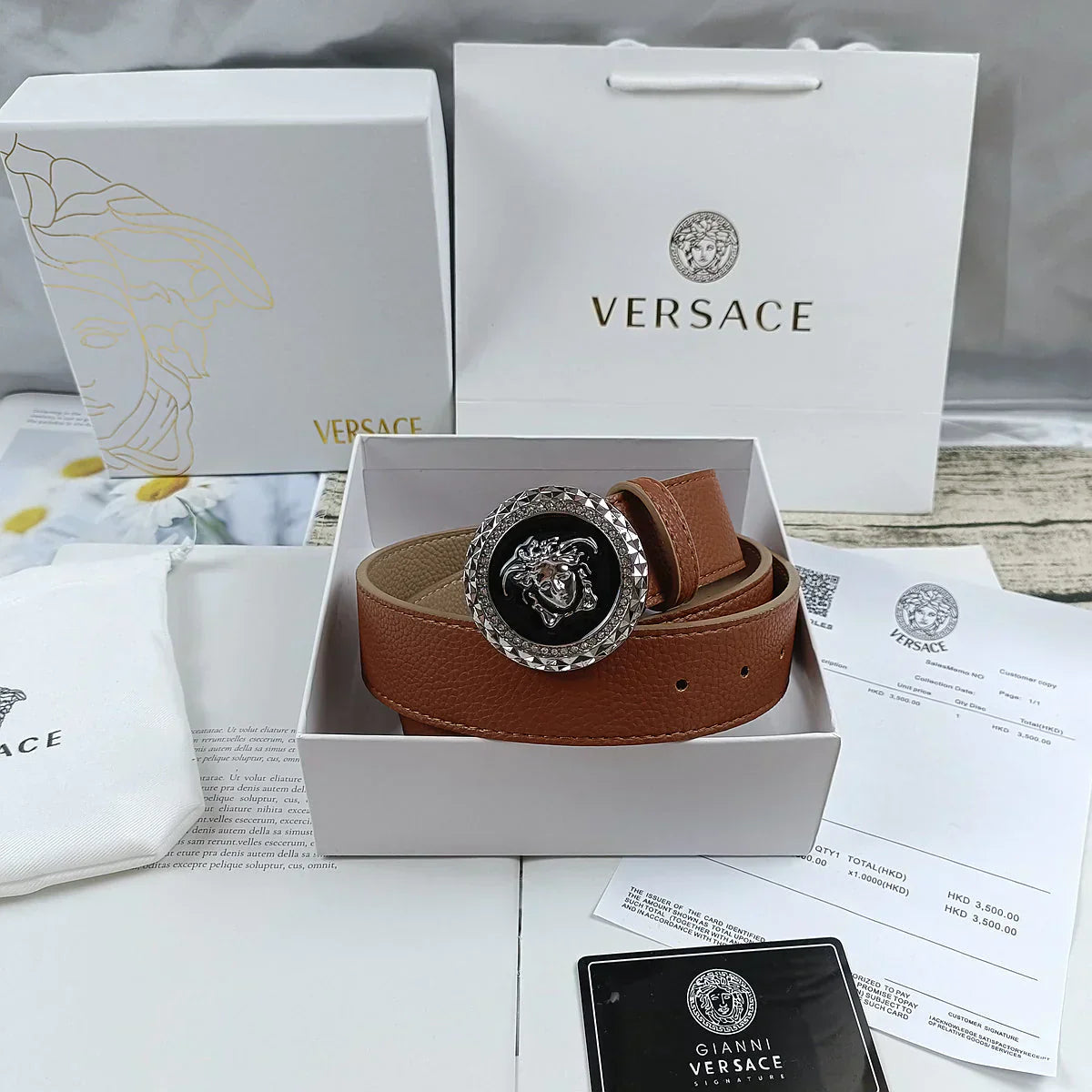 4 Colors   lion head double-sided lychee pattern belt